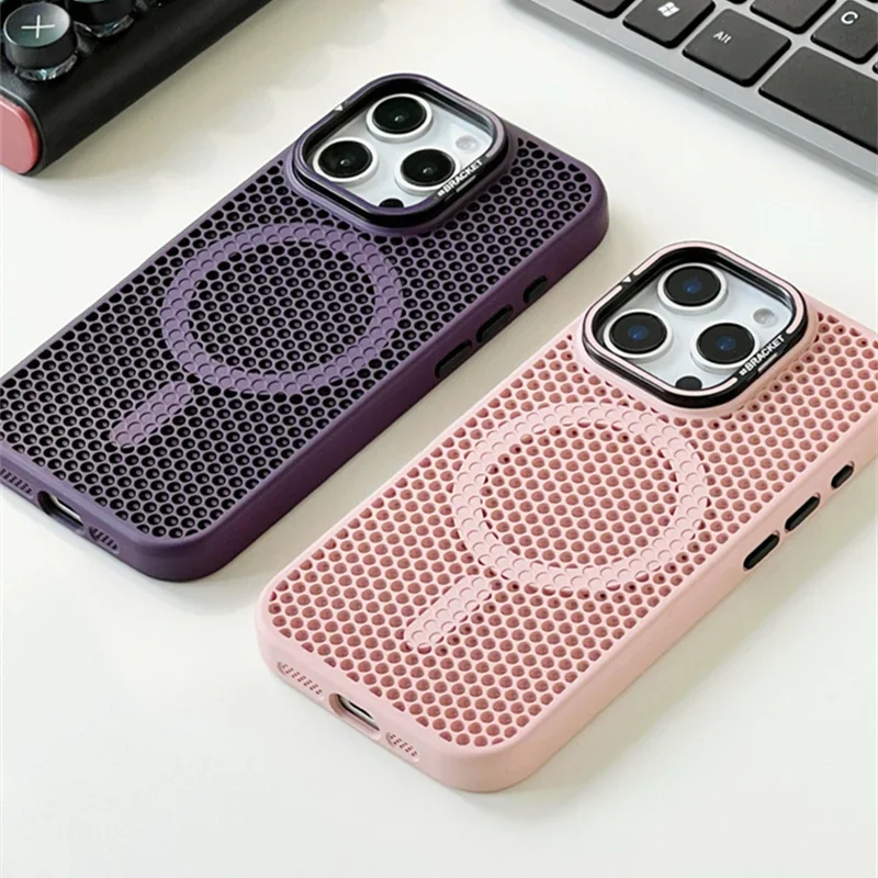 Honeycomb Cooling MagSafe Case for iPhone – Shockproof Wireless Charging Kickstand Cover 2