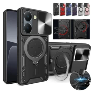 VeridexMarket Shockproof Magnetic Ring Case for VIVO Y03 / Y02 / Y17S / Y19S / Y27 5G / Y36 / Y22S / Y18 / Y28S / Y28 – Kickstand Lens Protection Matte Cover 1