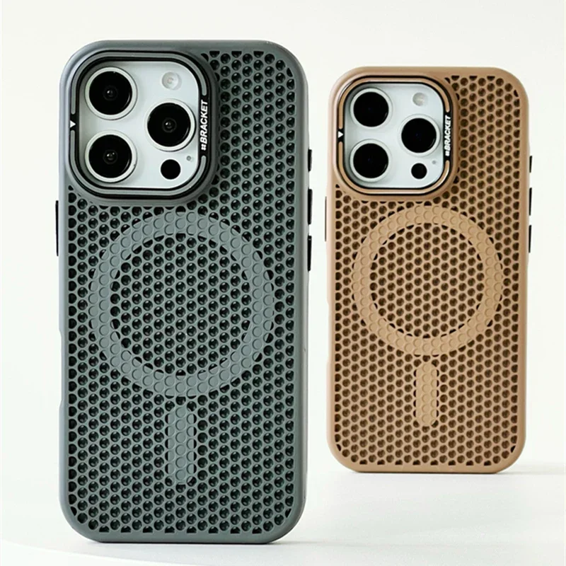 Honeycomb Cooling MagSafe Case for iPhone – Shockproof Wireless Charging Kickstand Cover 1